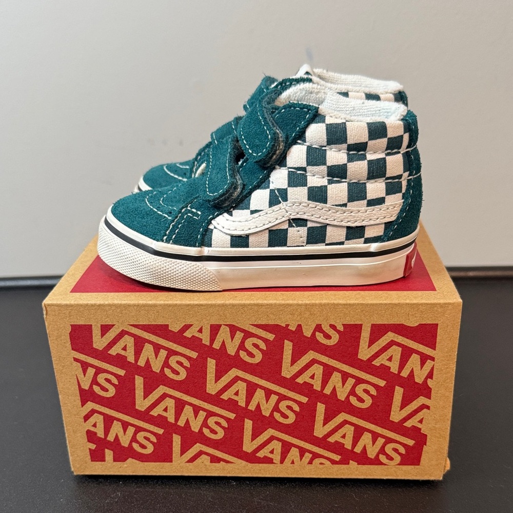 Vans Sk8-Mid Reissu Checkerboard Teal Sneakers Baby Toddler Size 4.5 GUC